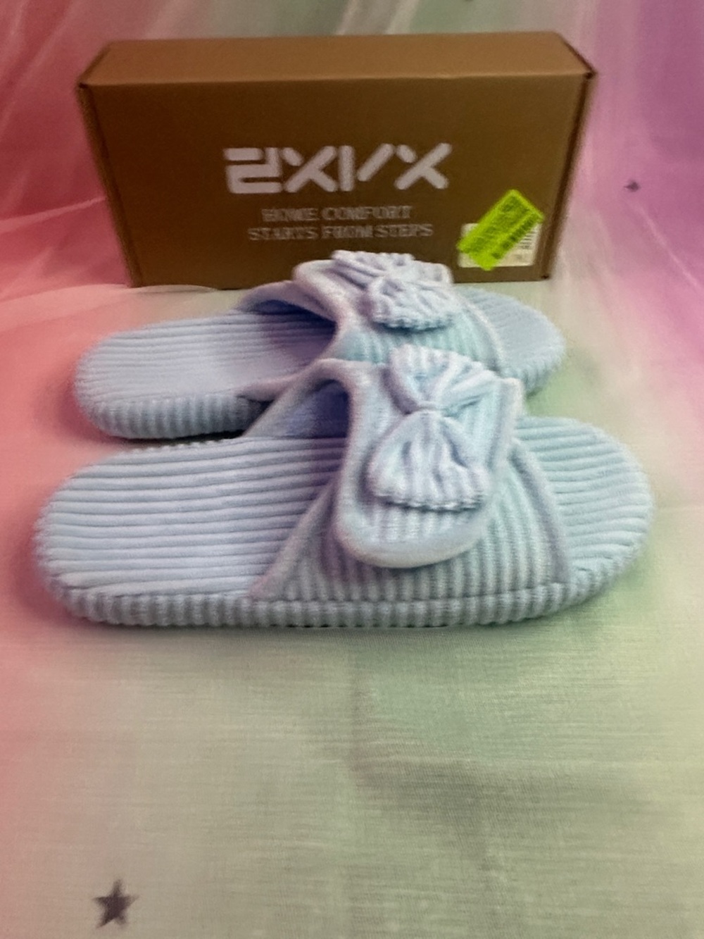 Baby Blue Ribbed Bow Slide Slippers - Picture 7 of 10